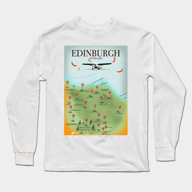 Edinburgh Vintage Travel map Long Sleeve T-Shirt by nickemporium1